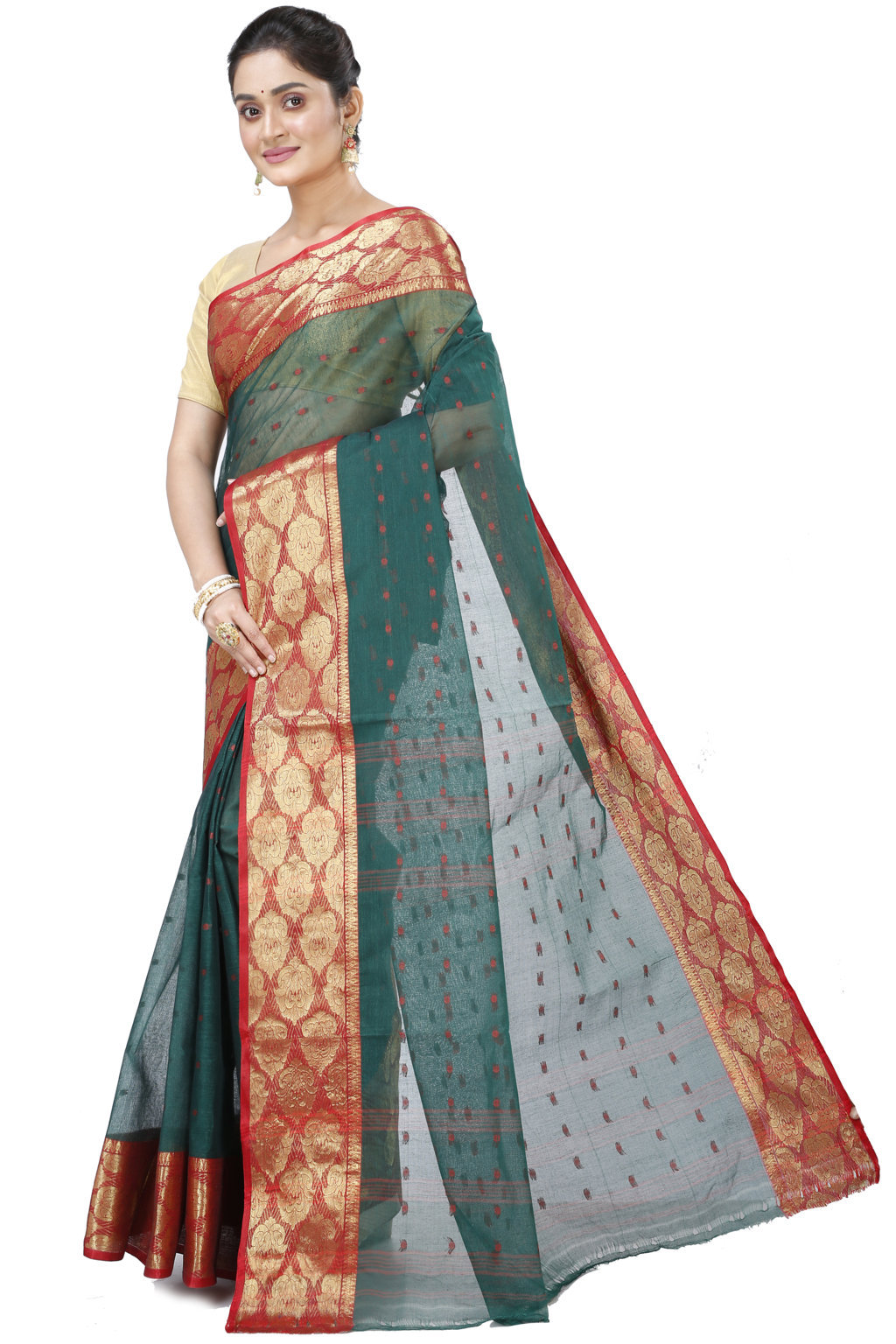 Dark Green Pure Cotton Asmani Tant Saree (196)